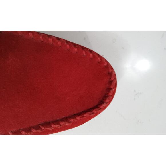 Lands End Red Suede leather womens moccasin slippers loafers fuzzy warm size 7 - Picture 6 of 8